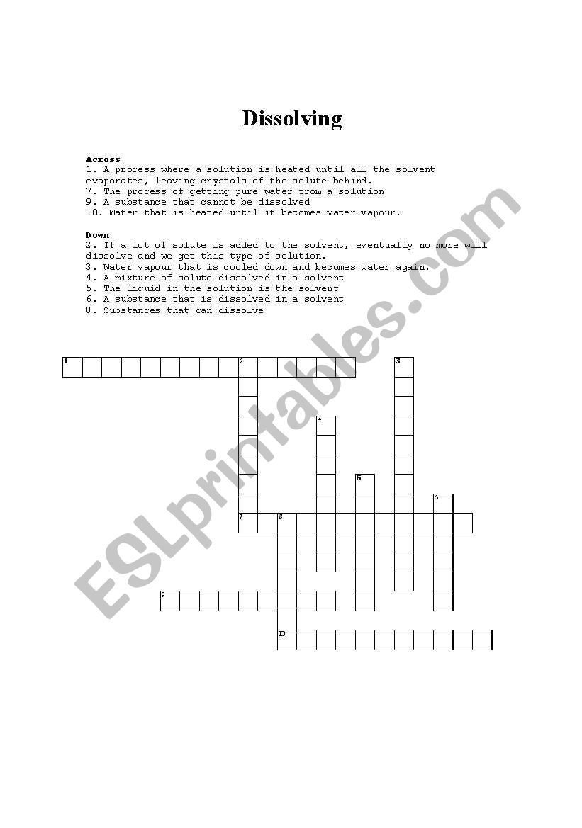 Solutions Crossword worksheet