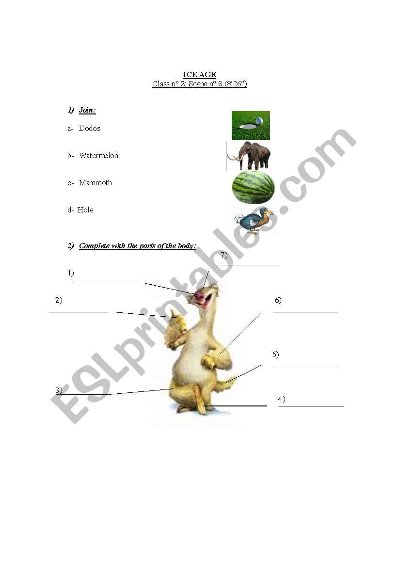 ICE AGE 1 (scene 8) worksheet