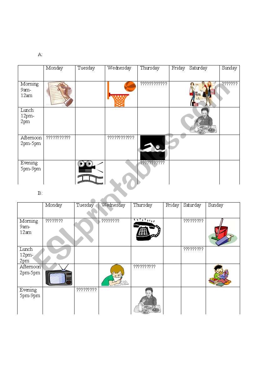 Daily Activity worksheet worksheet