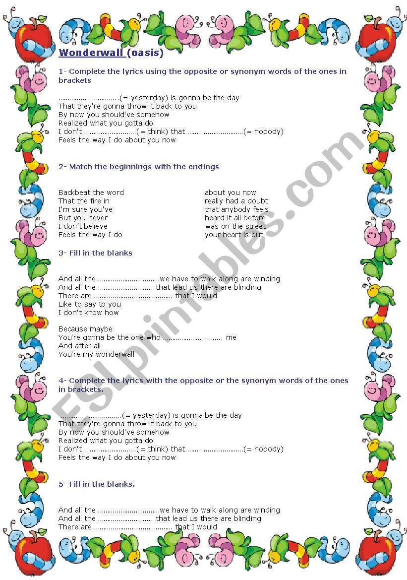 wonder wall (Oasis) worksheet