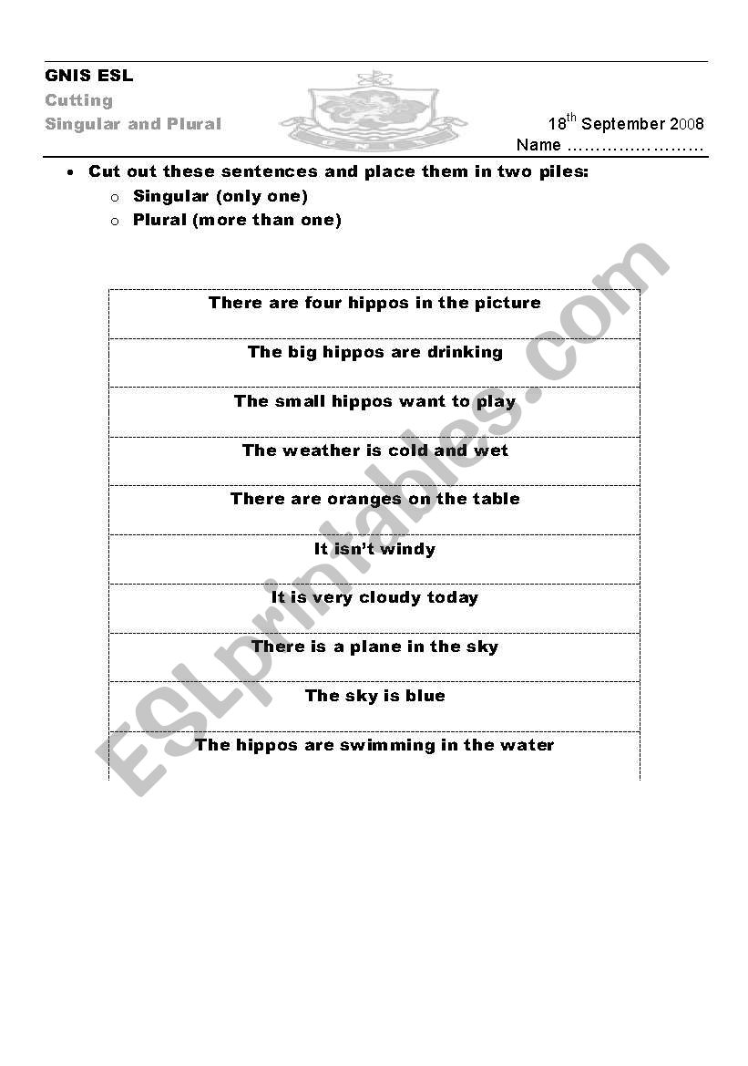 singular or plural? worksheet