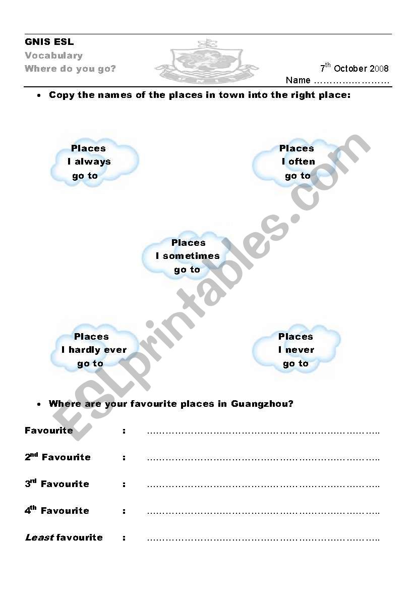 Where do you go?   worksheet