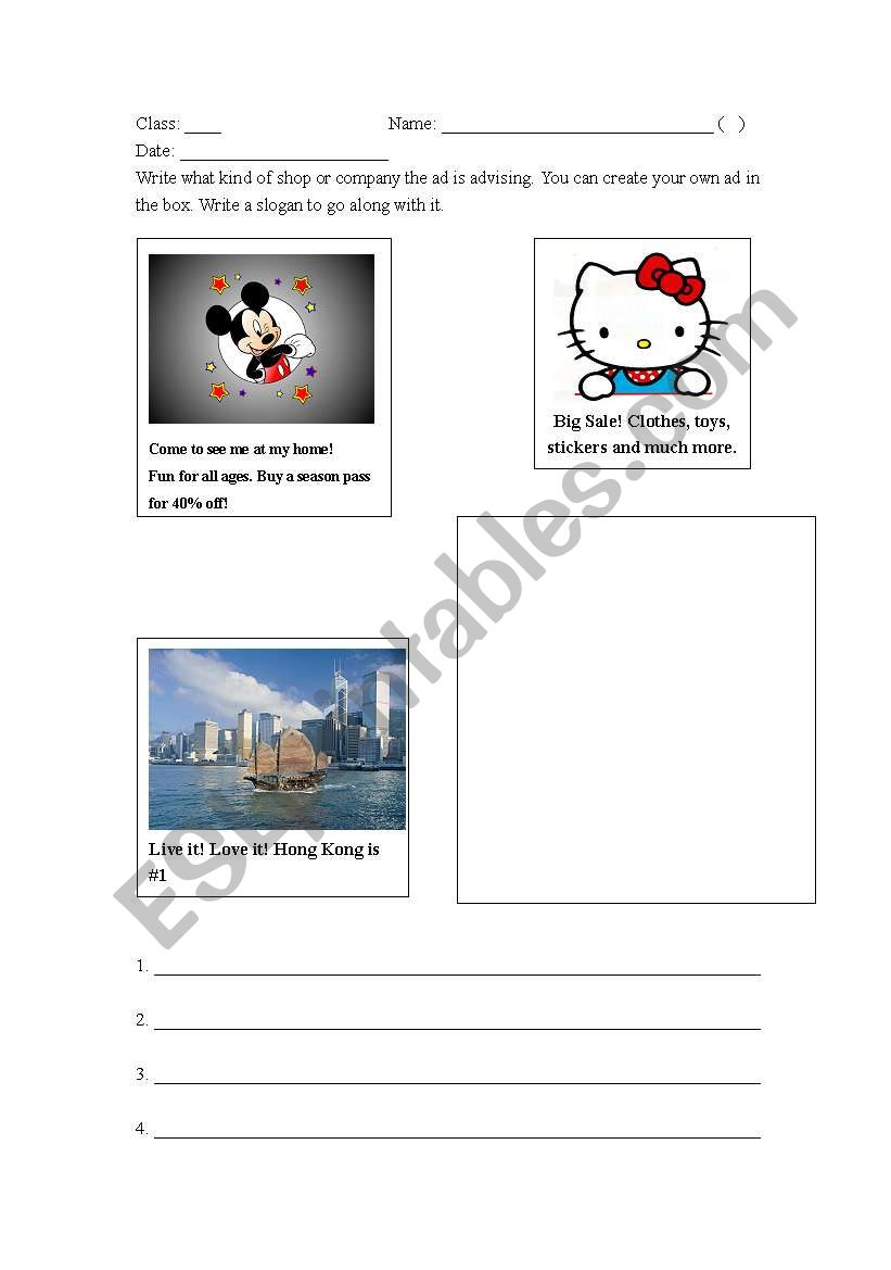 Writing Advertisements worksheet