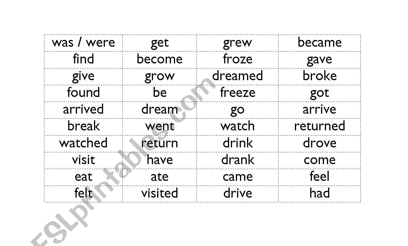 verb cards worksheet