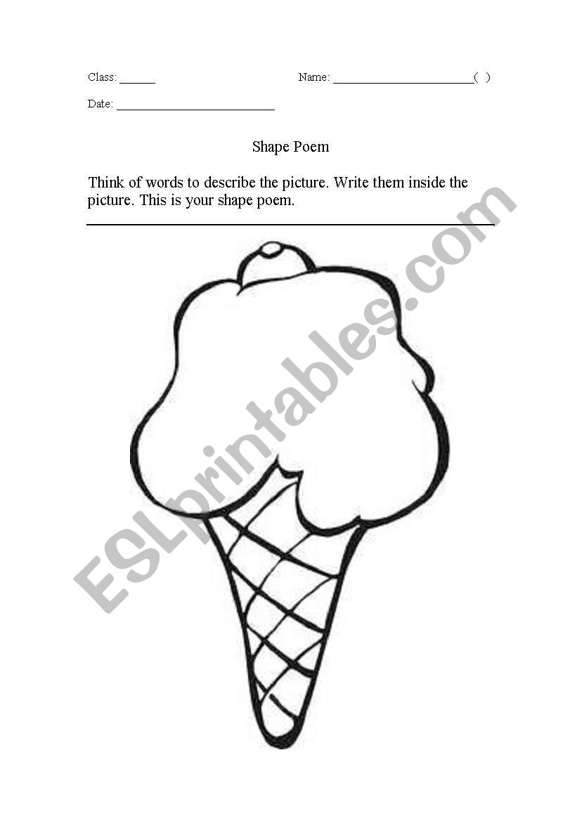 Ice Cream Shape Poem worksheet
