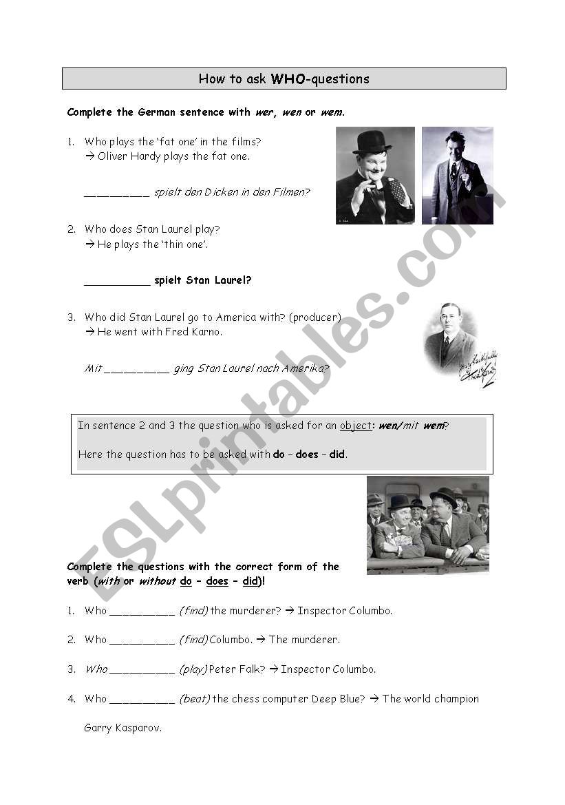 How to ask who-questions worksheet