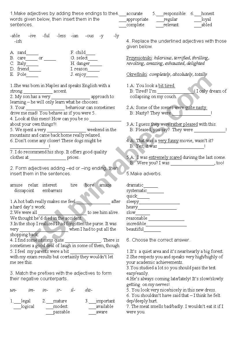 ADJECTIVES AND ADVERBS  worksheet