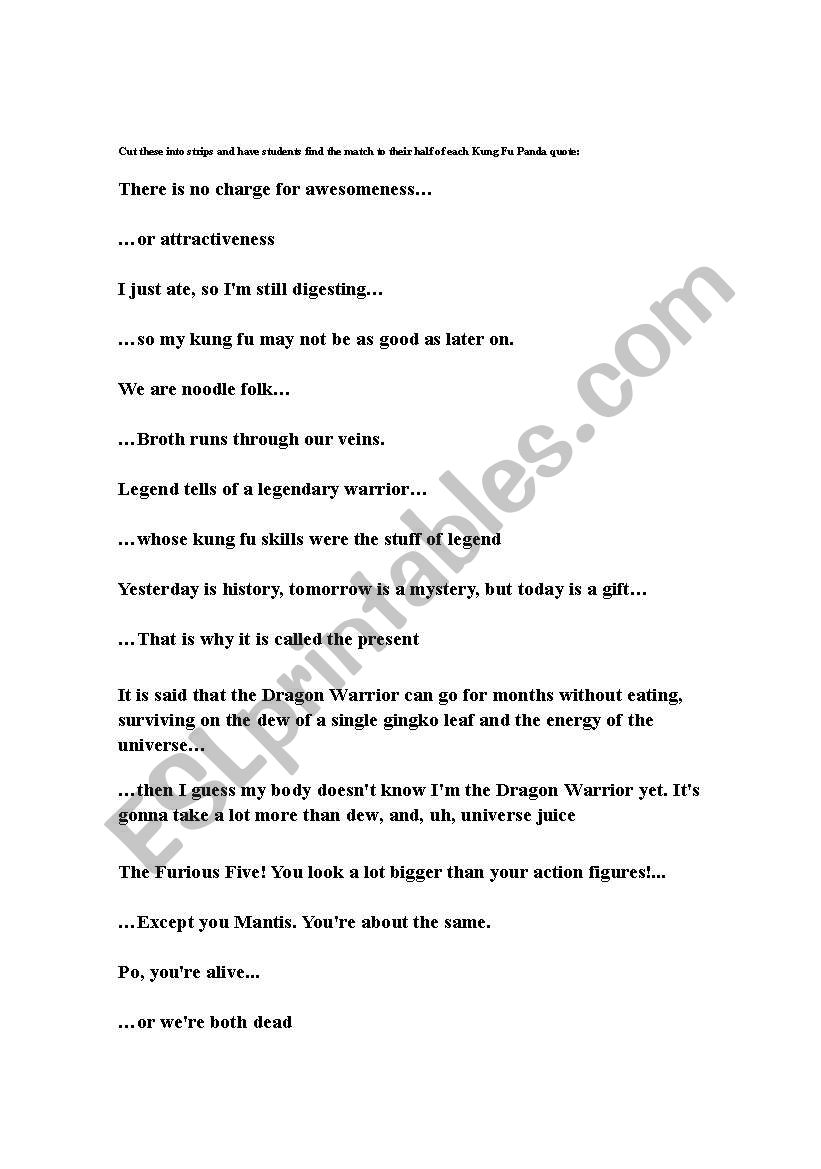 Kung Fu Panda Quotes Activity worksheet