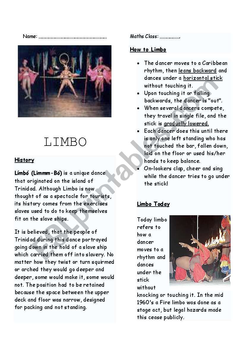 limbo booklet worksheet