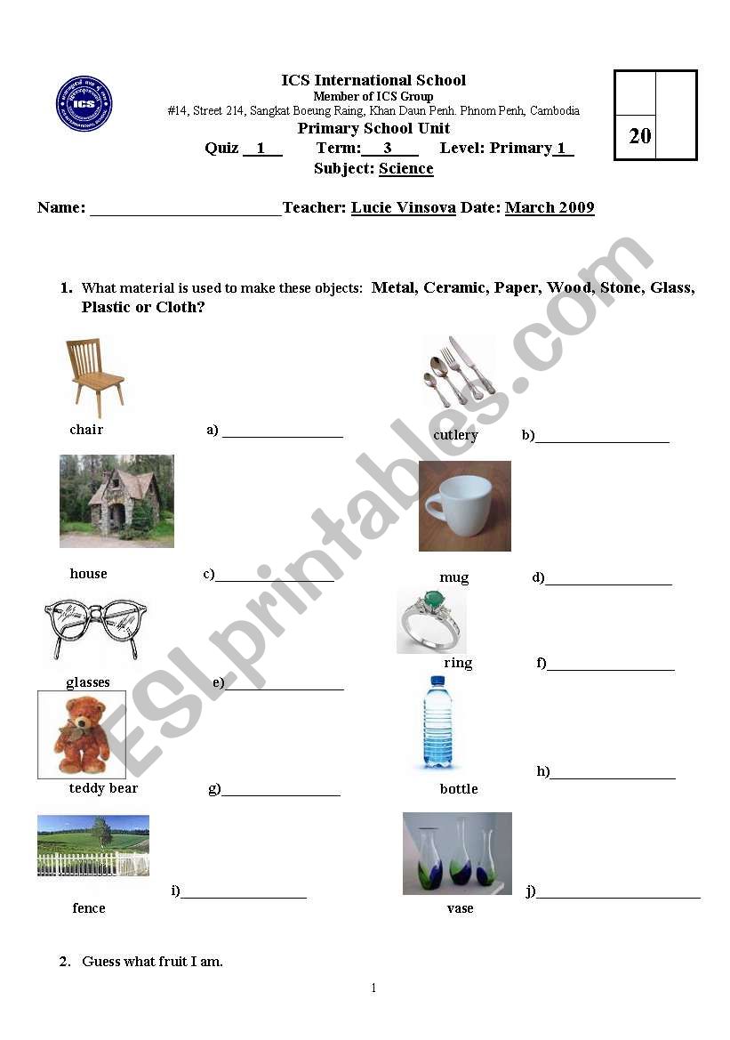 quiz worksheet