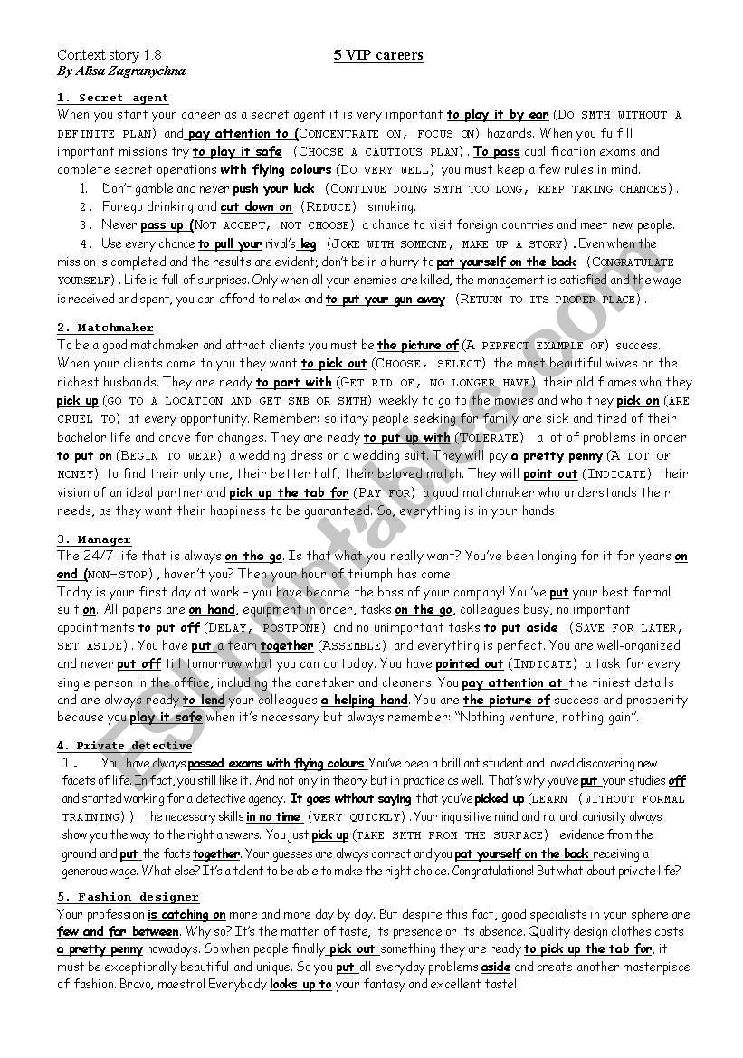 5 VIP Careers worksheet