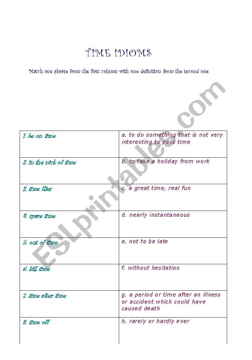 TIME IDIOMS worksheet