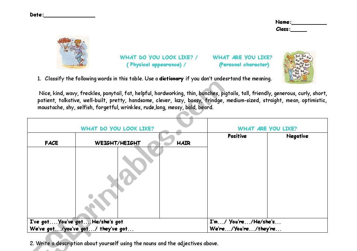 Describing people worksheet