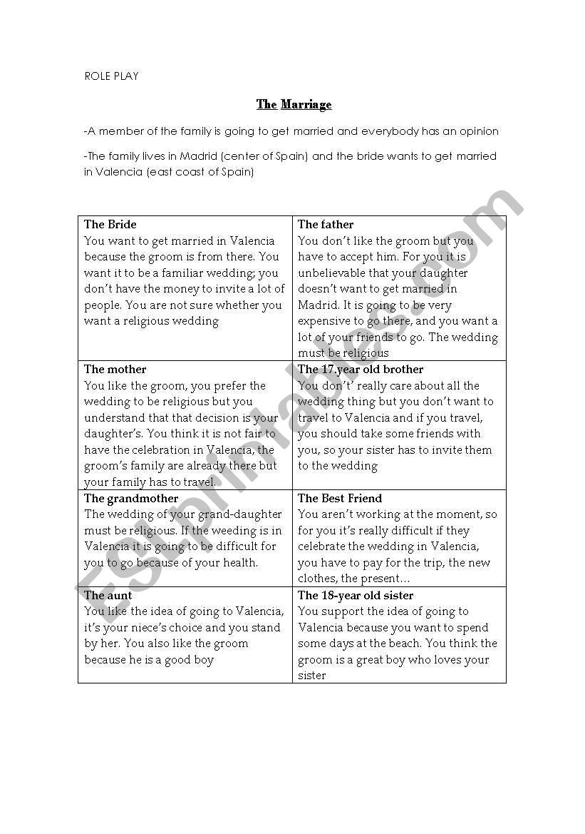 The Marriage worksheet