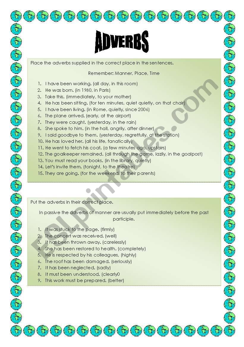 Adverbs worksheet