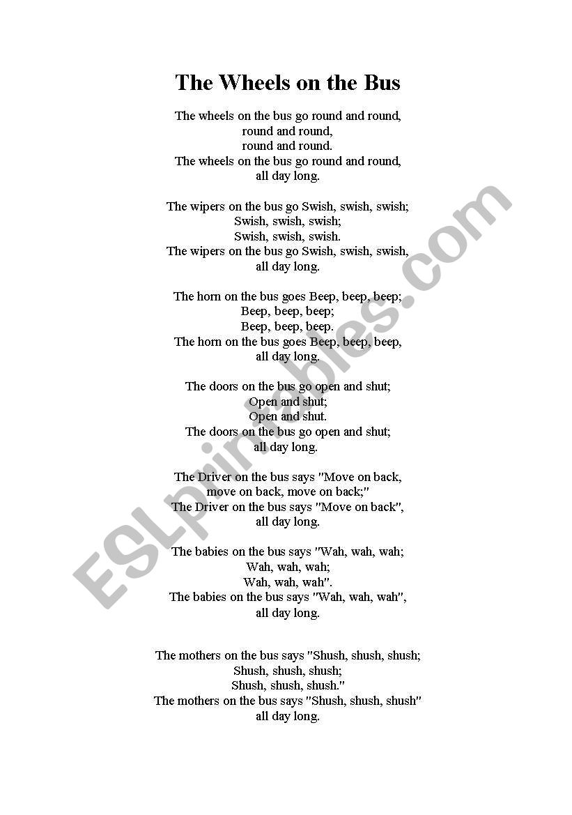 Wheels on the Bus Lyrics worksheet