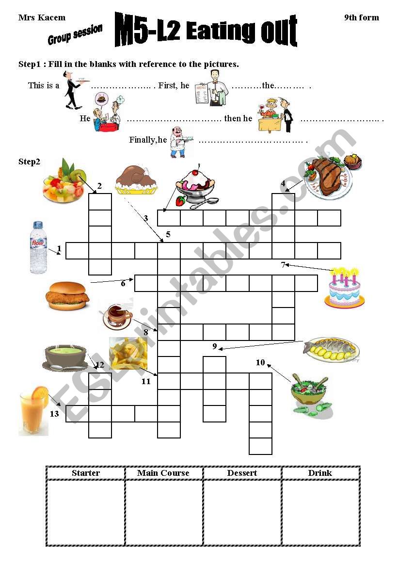 Eating out worksheet