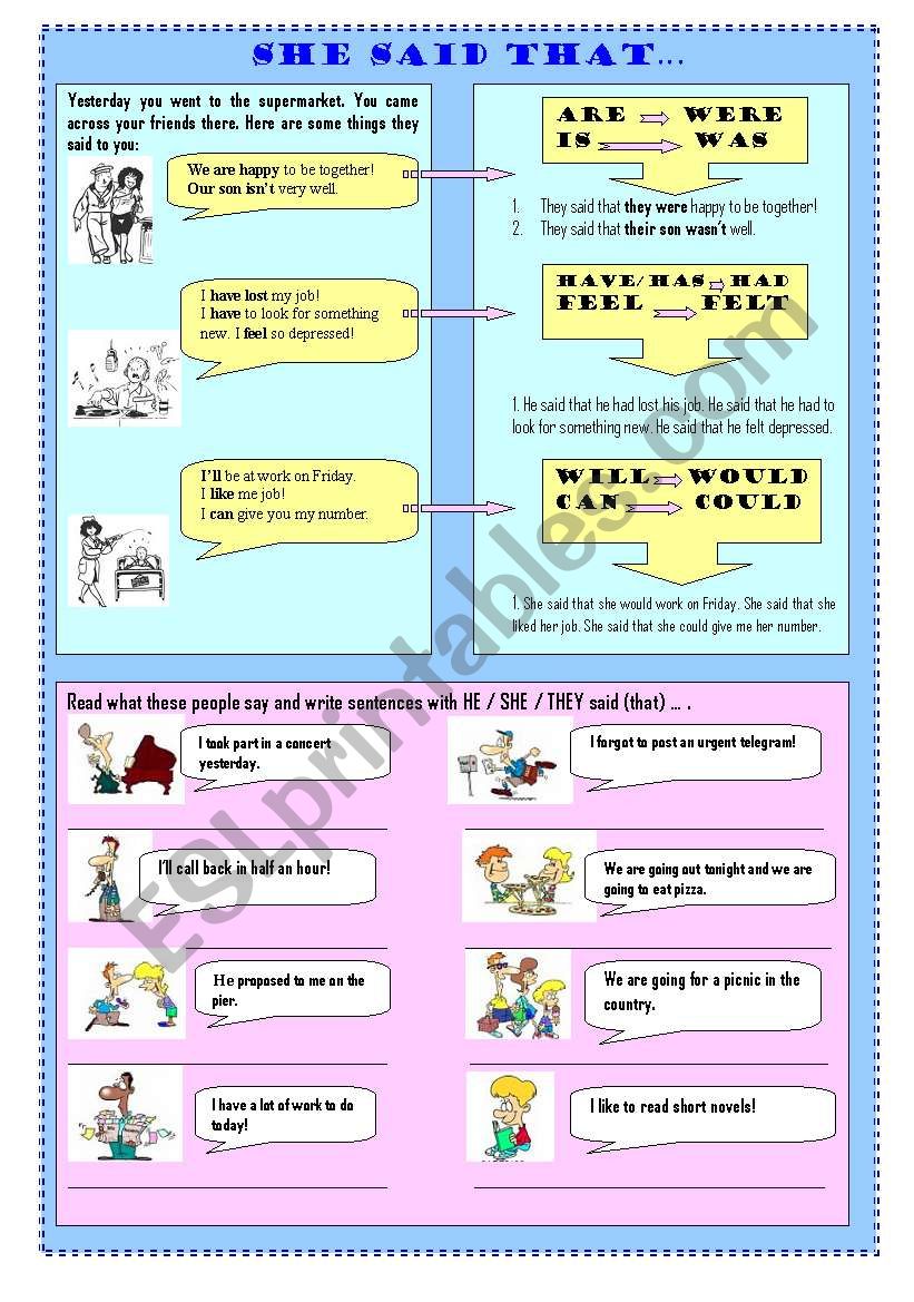 REPORTED SPEECH worksheet