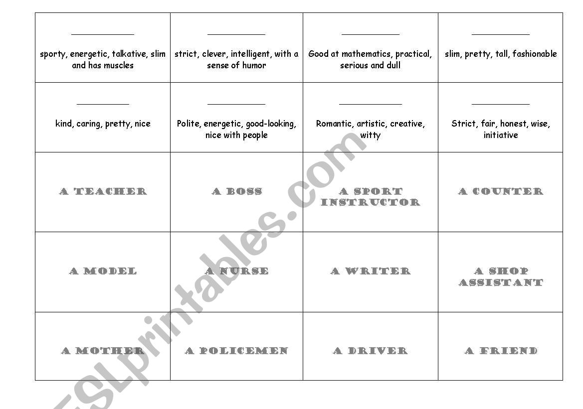 Professions handouts worksheet