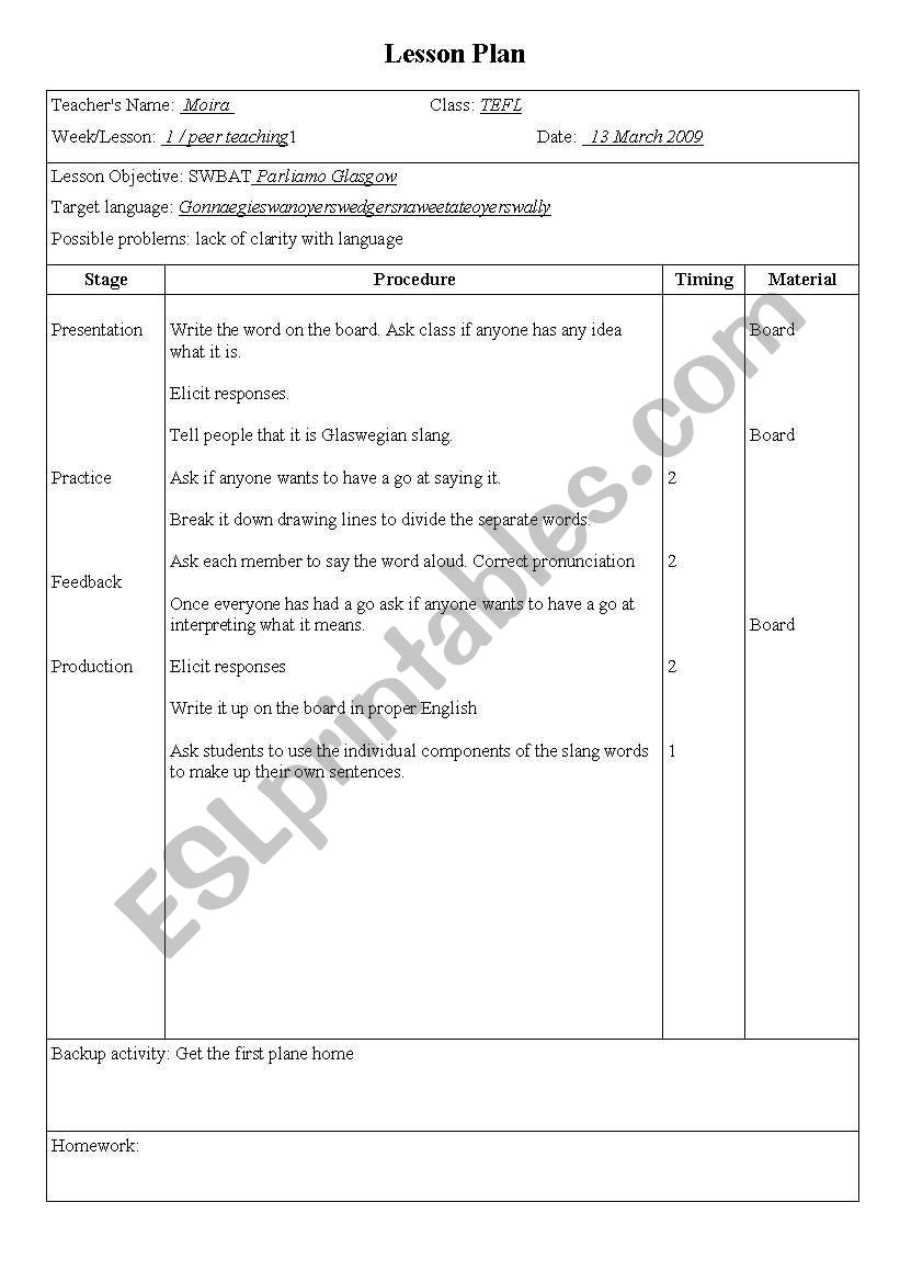 parliamo glasgow worksheet