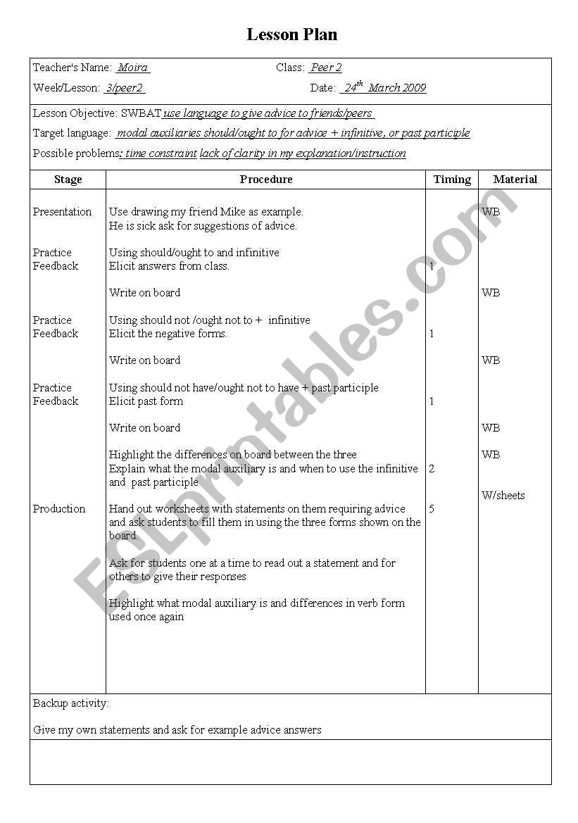 should ought to for advice worksheet