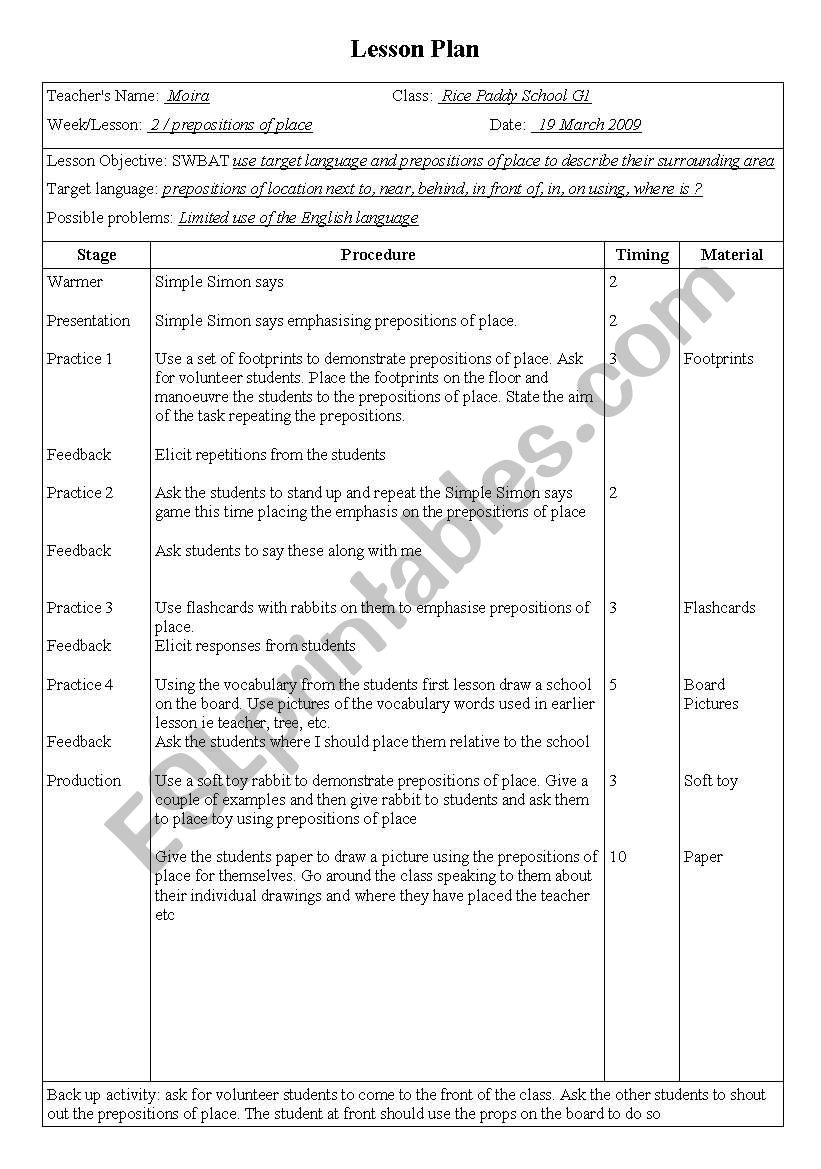 pre positions worksheet