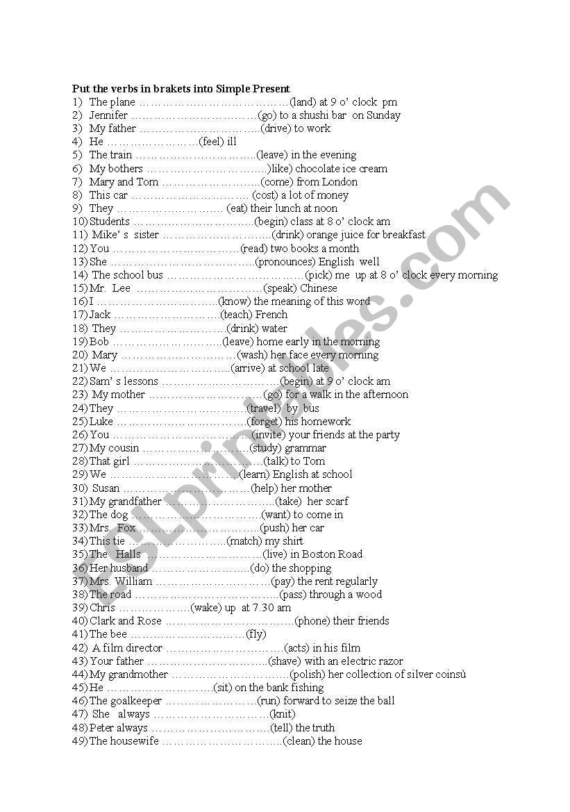 simple past worksheet