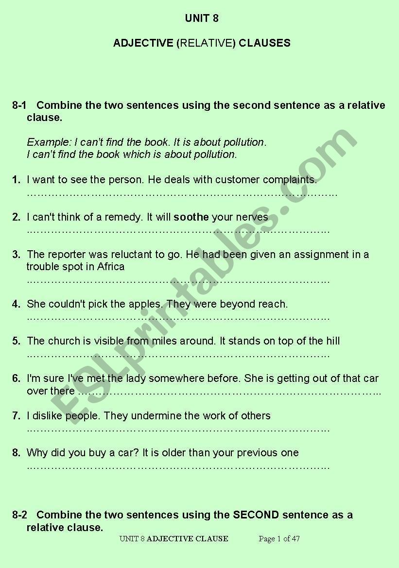 relative clauses worksheet