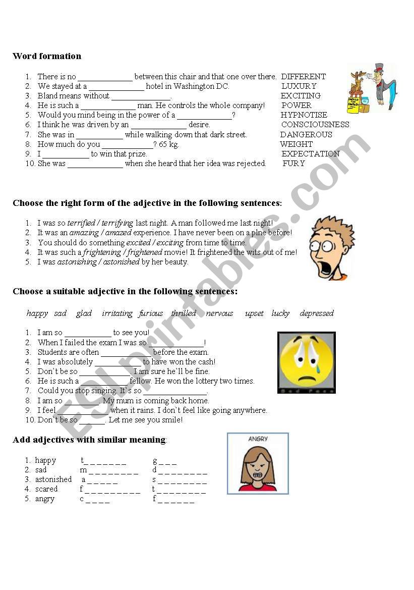 Feelings, word formation worksheet