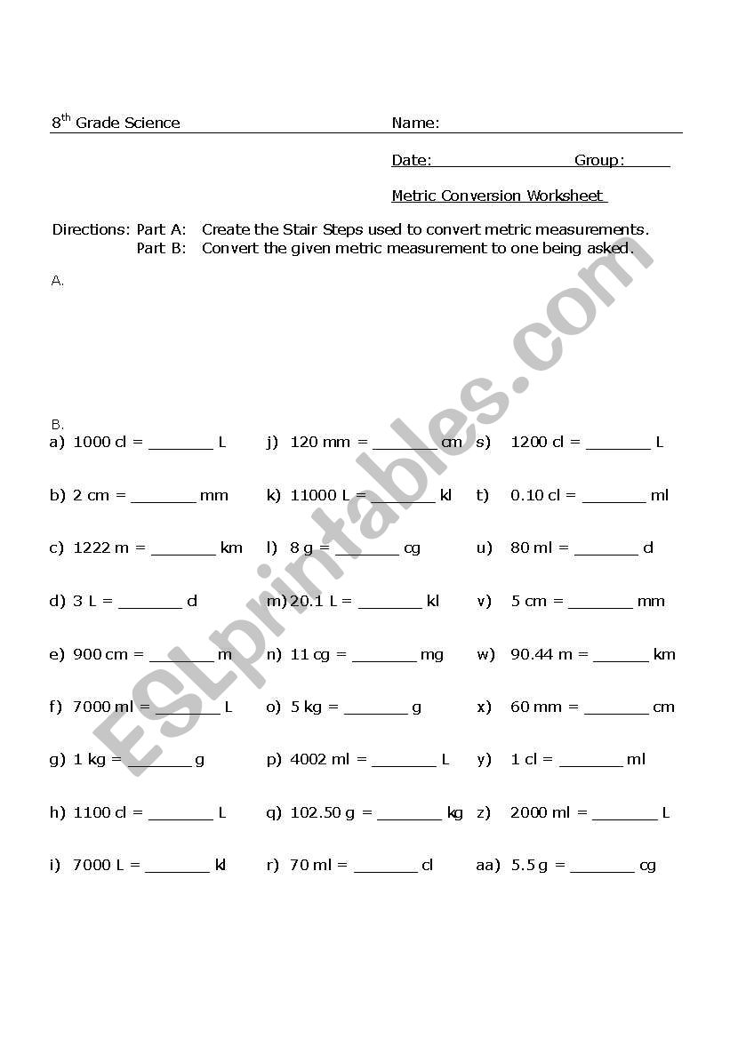 Metric Conversion Worksheet worksheet