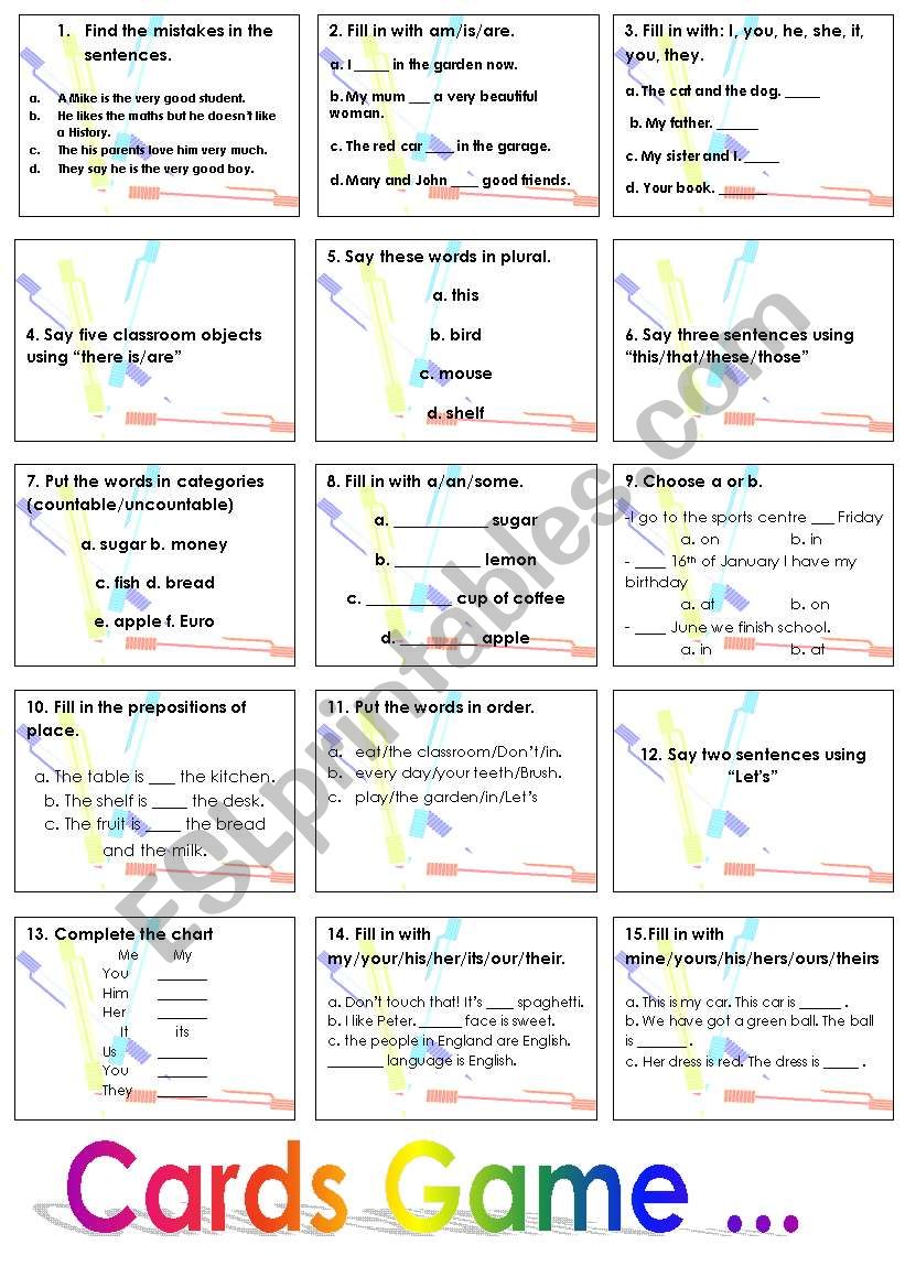 CARDS GAME FOR A SENIORS worksheet
