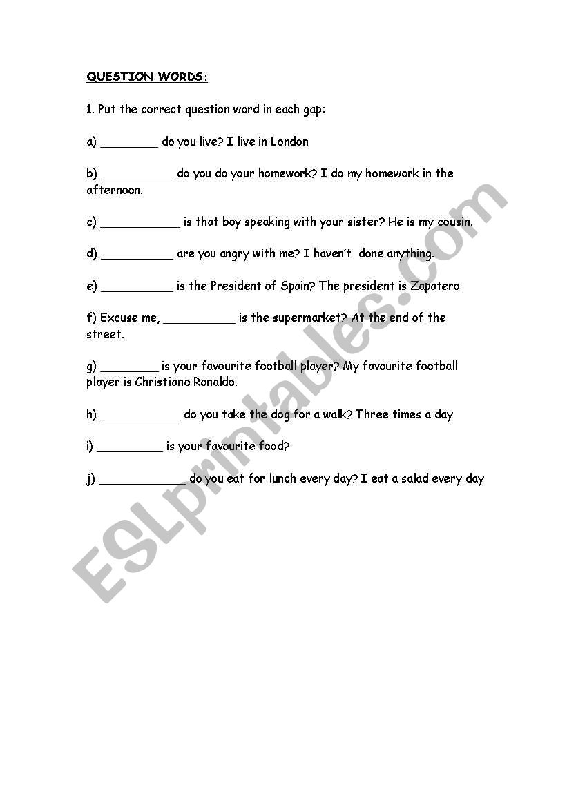 QUESTION WORDS worksheet