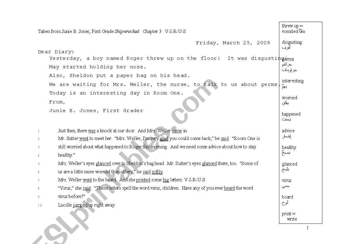 Junie B. Jones Reading Activity