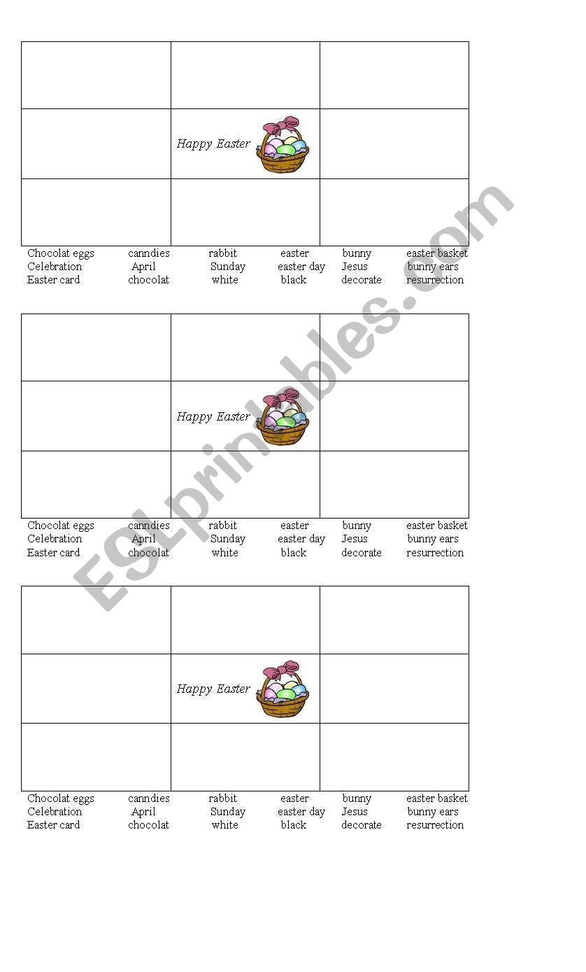 easter bingo worksheet