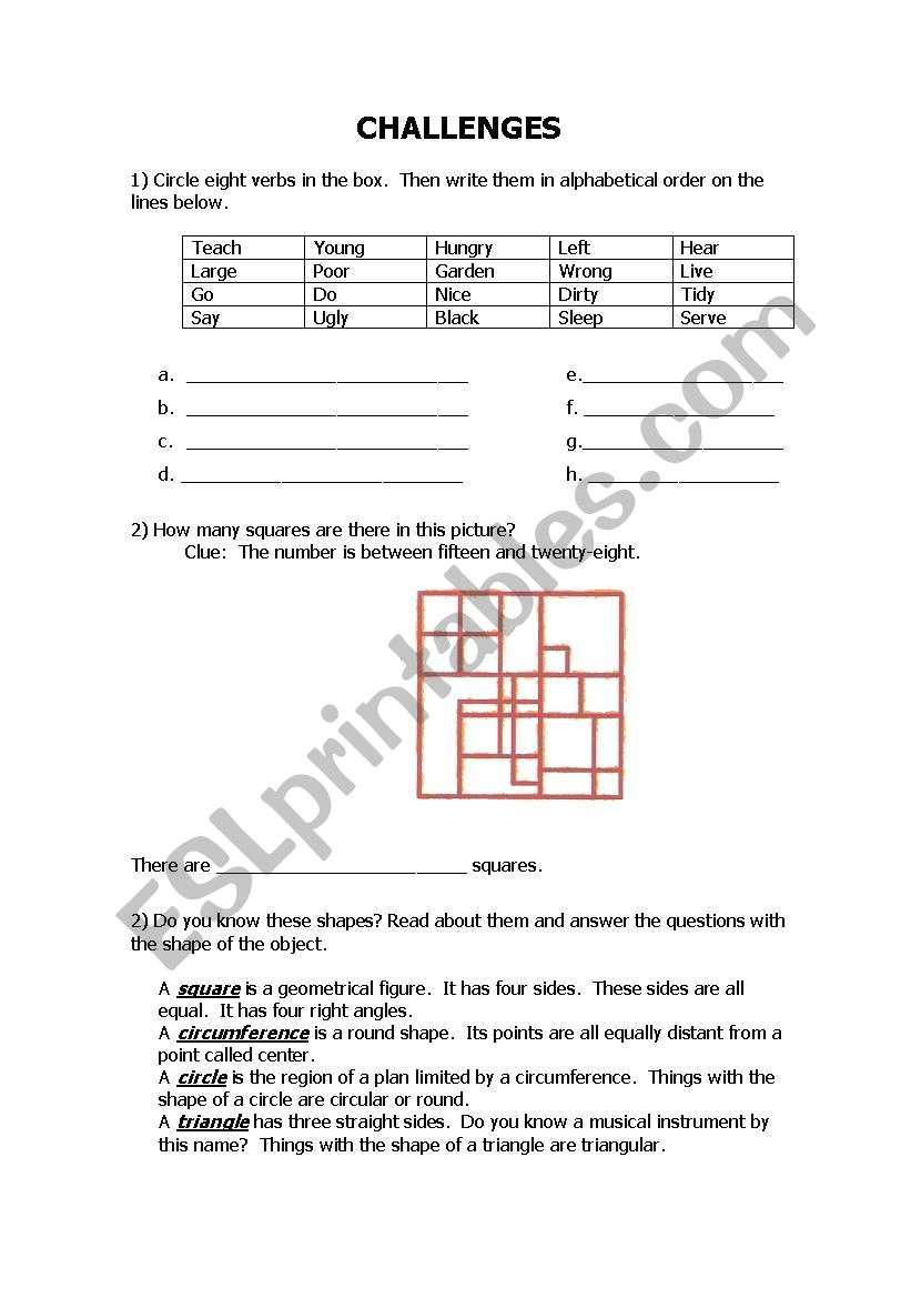 Challenges worksheet