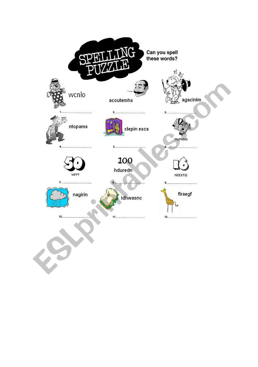 Spelling Quiz worksheet