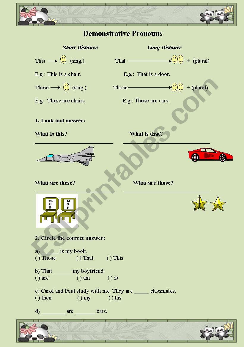 Demonstrative Pronouns worksheet