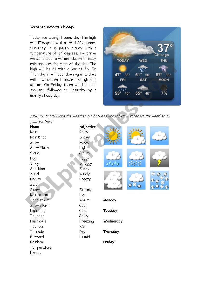 Weather Report ESL Worksheet By Rwegner