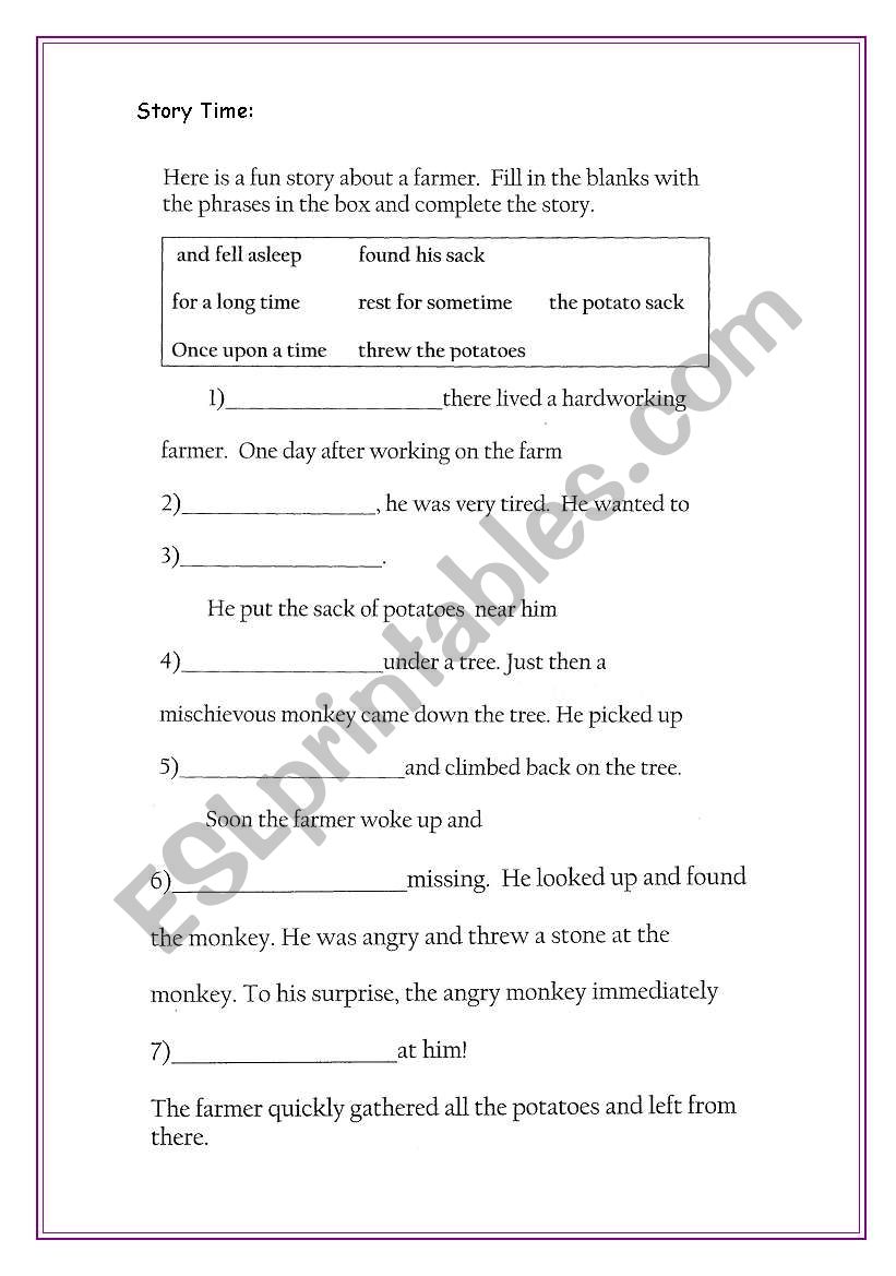 Writing a story worksheet