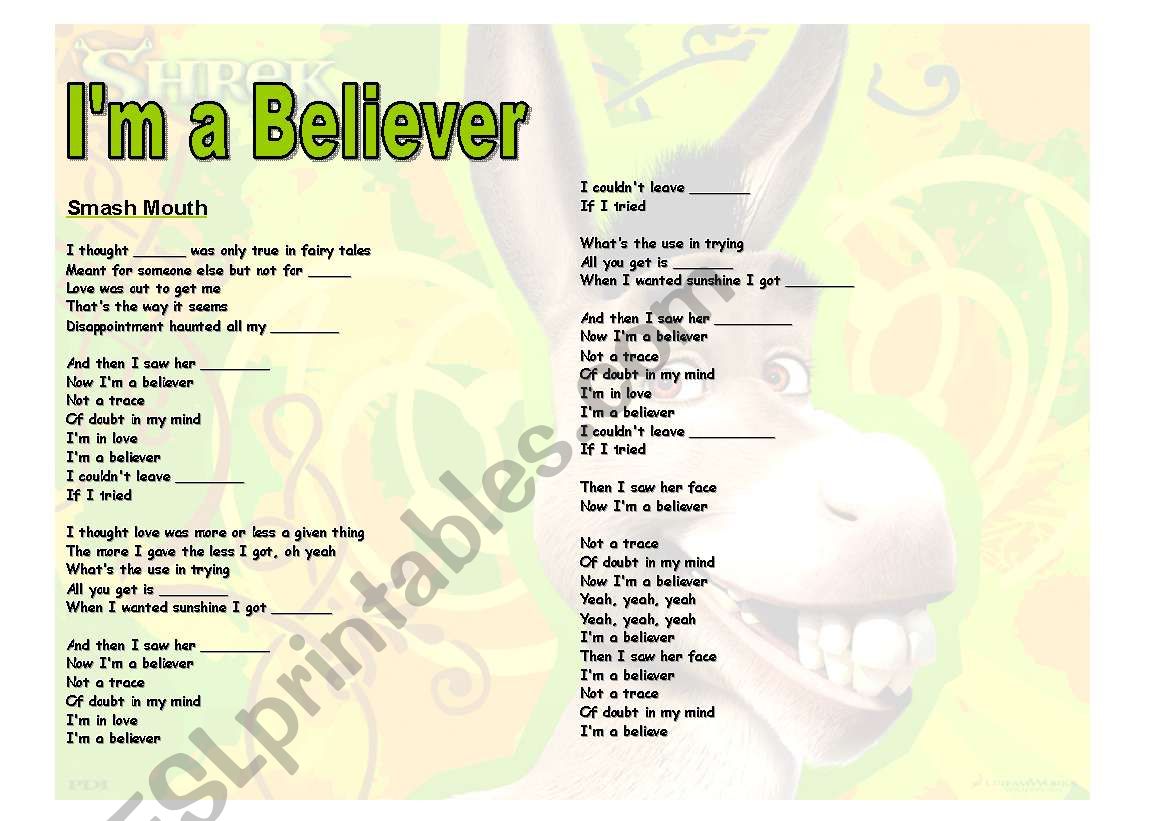 Song: Im a believer worksheet