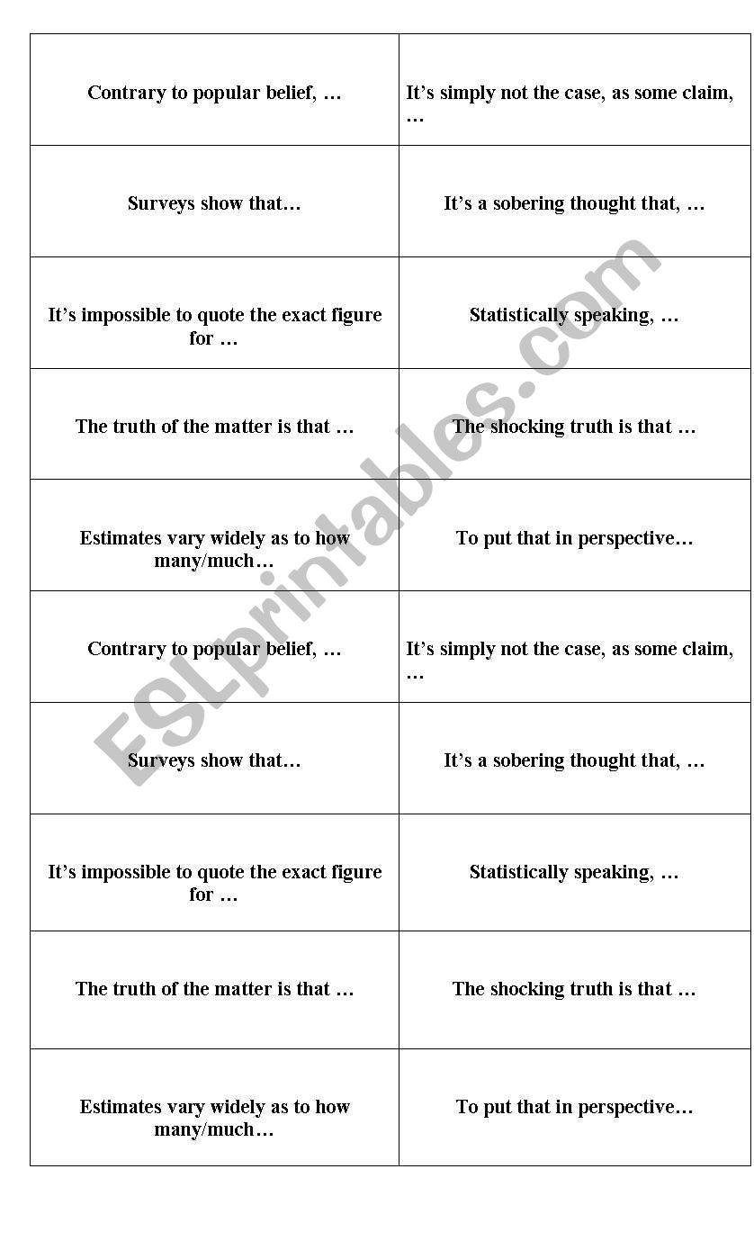 Cards for speaking about statistics in business lessons