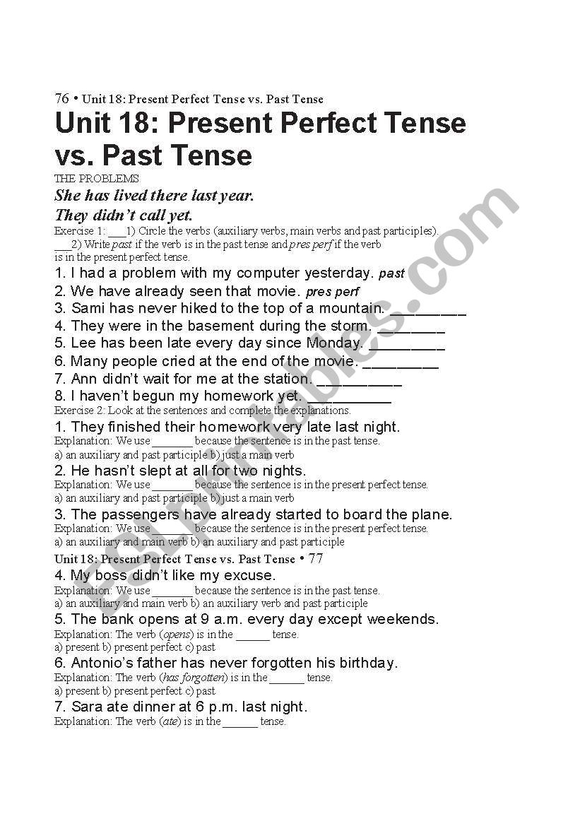 past tense worksheet