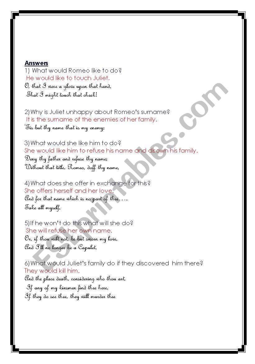 Romeo and juliet the balcony scene worksheet essay image