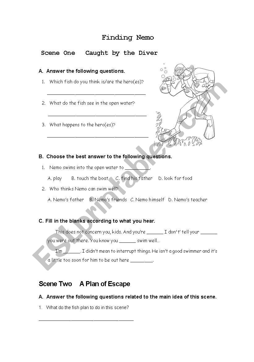 Finding Nemo worksheet