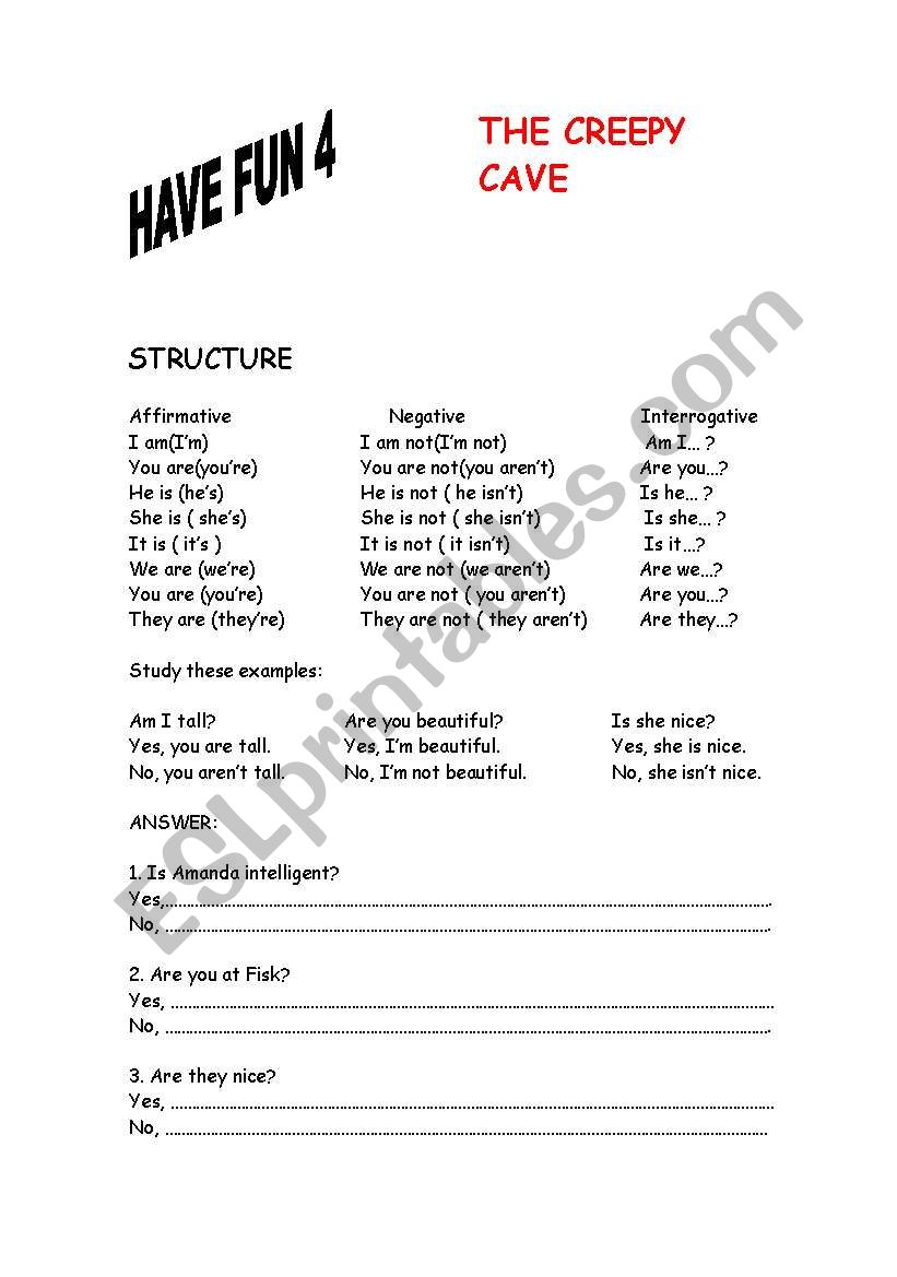 verb to be ande ING form worksheet