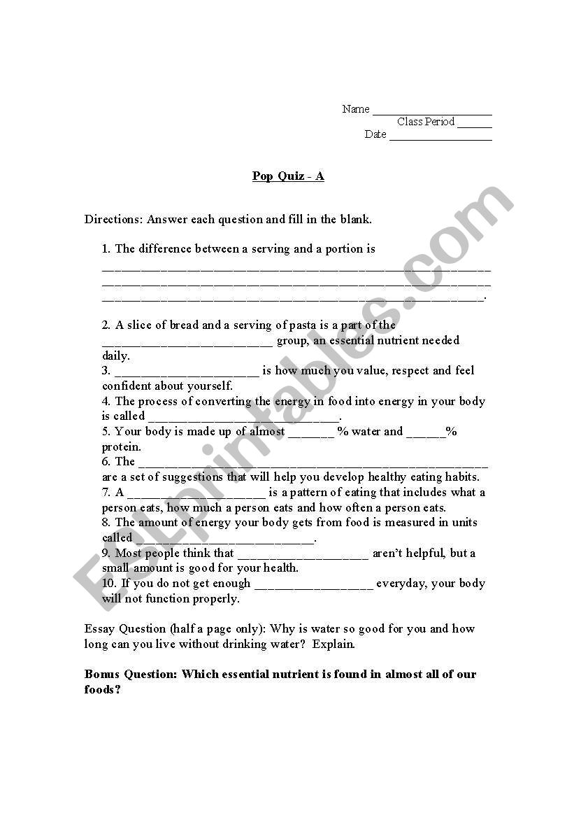 Pop Quiz #1 worksheet
