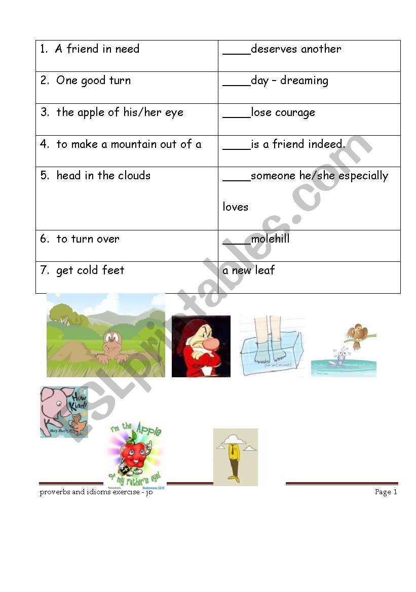 match the proverb worksheet