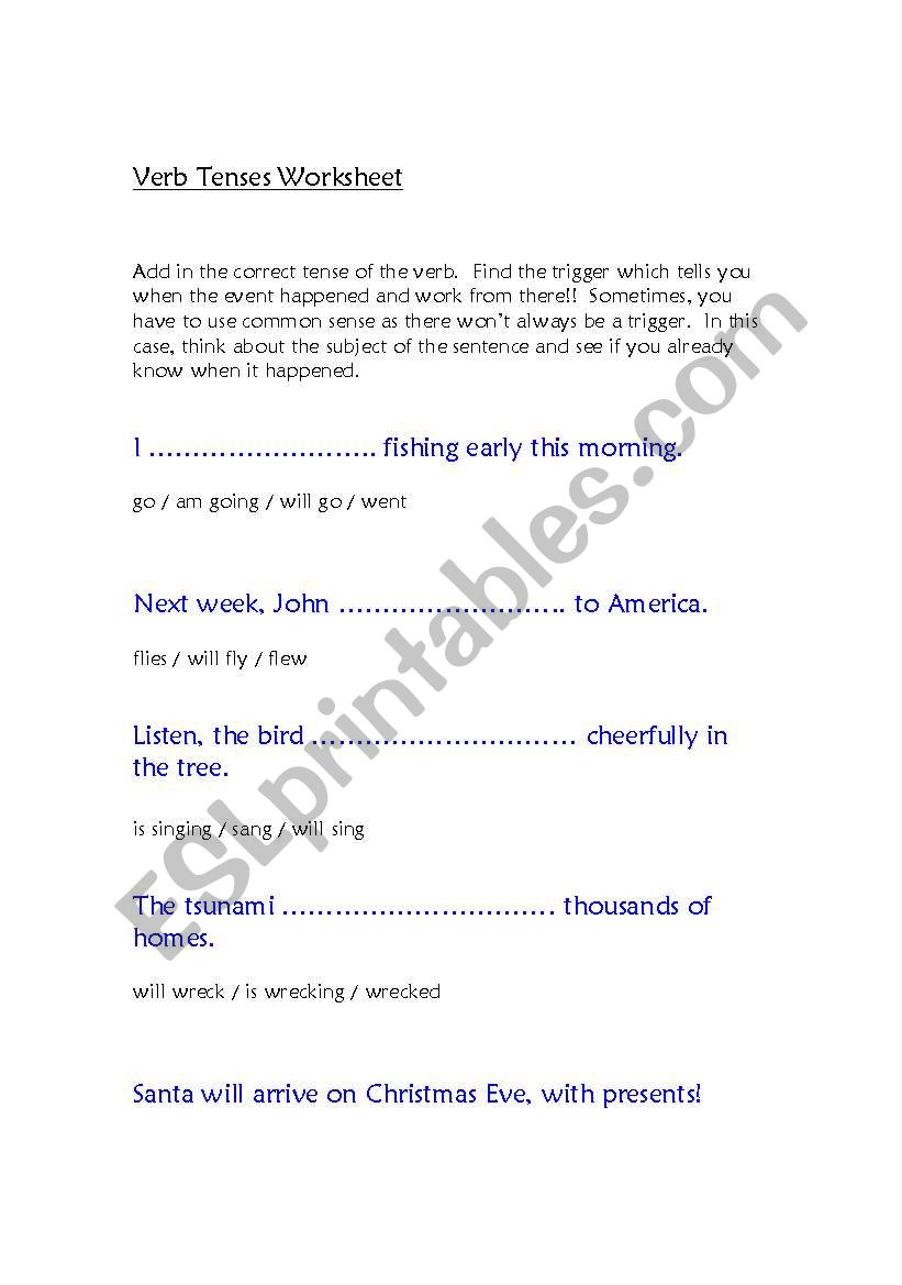 verb tenses worksheet