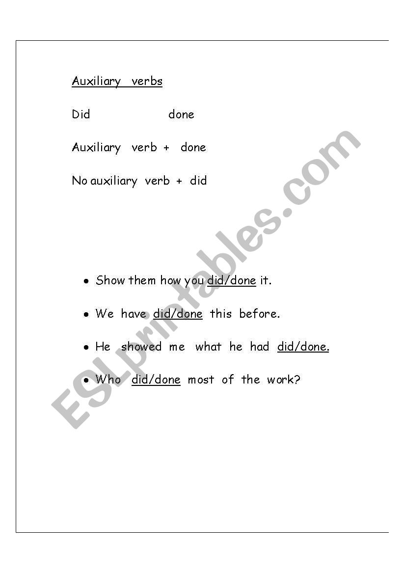 did   or   done worksheet