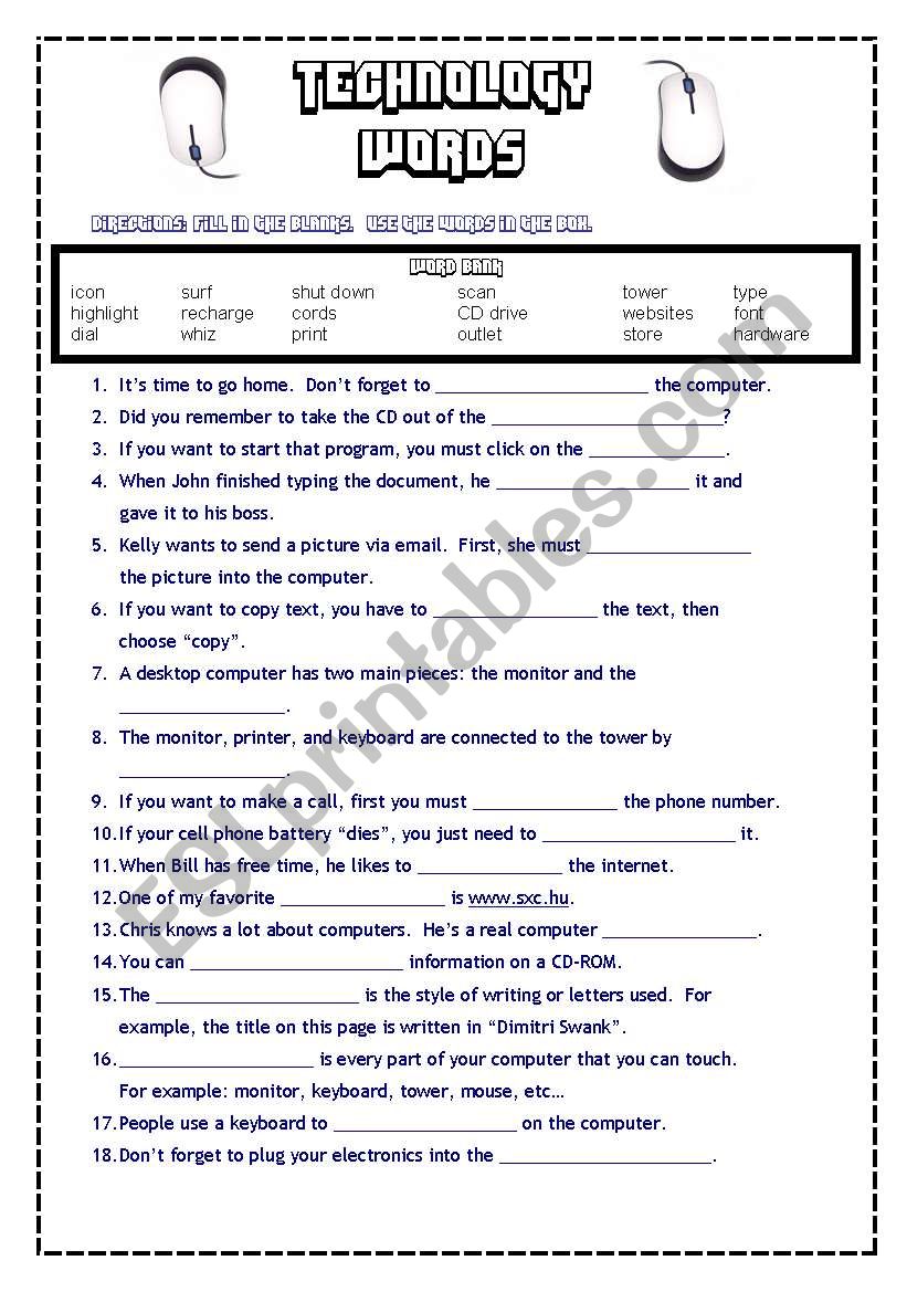 Technology words worksheet